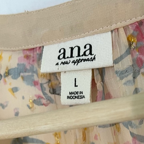 A.N.A New Apparel Size Large Long Sleeve Dress Slip Metallic Floral Buttons Pink - Picture 14 of 16